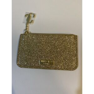 NWOT Jimmy Choo Parfums Gold Glitter Zip Credit Card Case Coin Purse Wallet